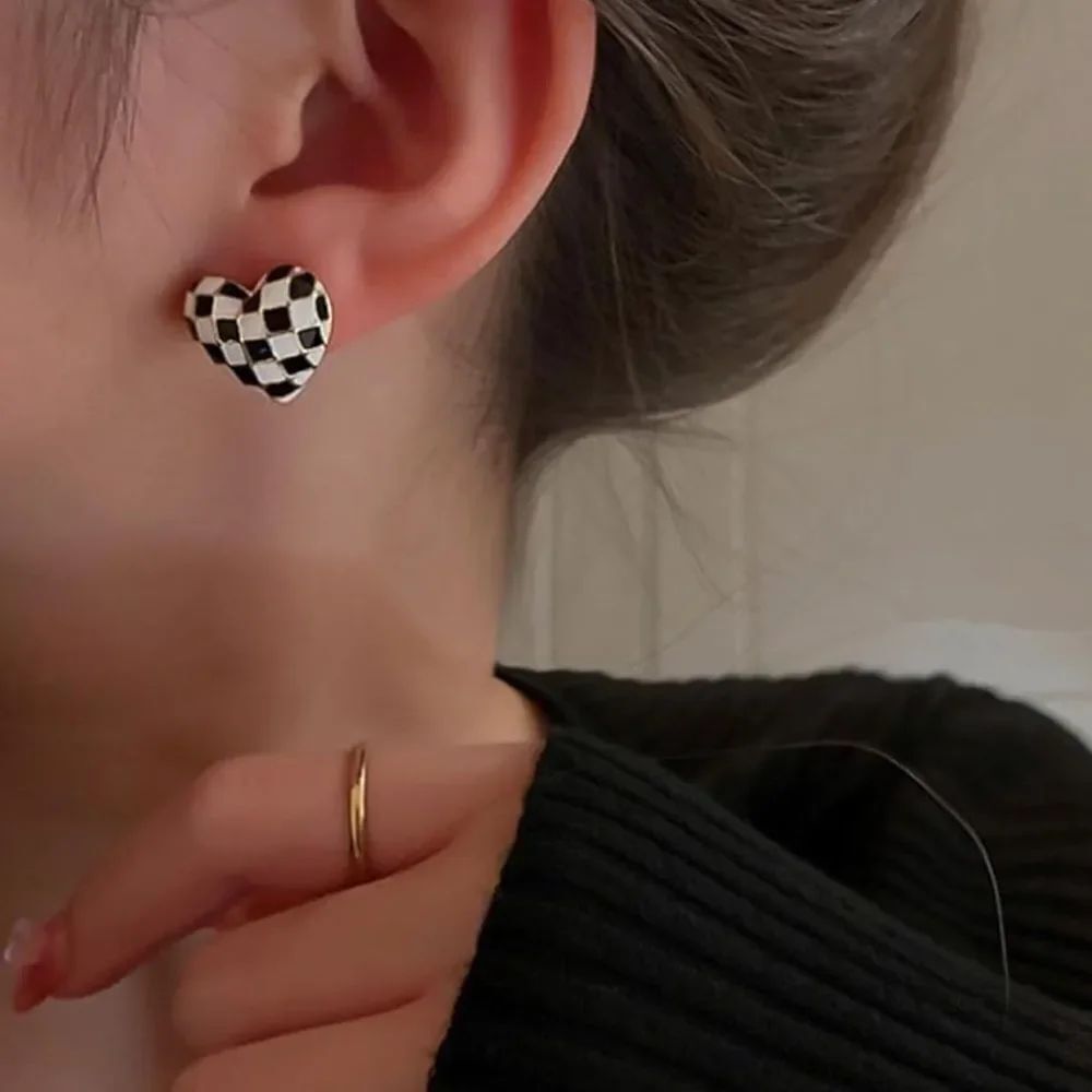 Black and white checkerboard post earring studs